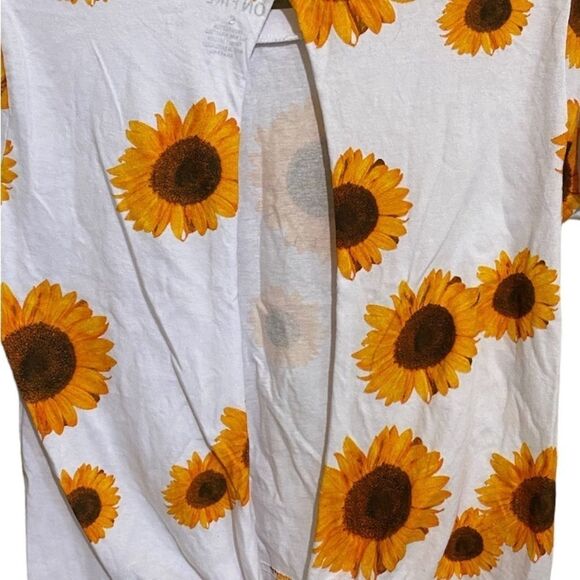 On Fire SZ Small Open Tie Back Sunflower Print Cop T-Shirt Festival Y2K Floral - Picture 3 of 10